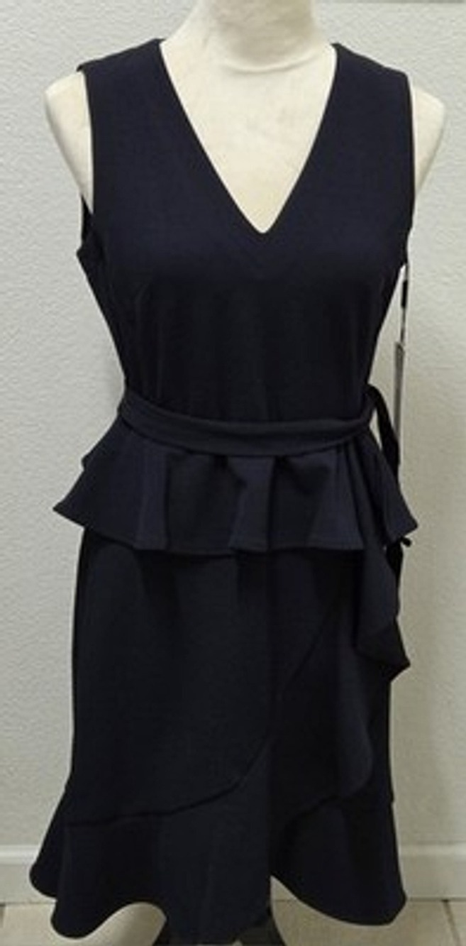 NWT Calvin Klein 8 Petite Navy Peplum Sheath Dress Sleeveless V Neck